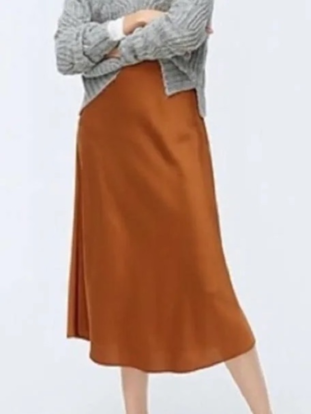 J. Crew Satin Midi Skirt in Terracotta